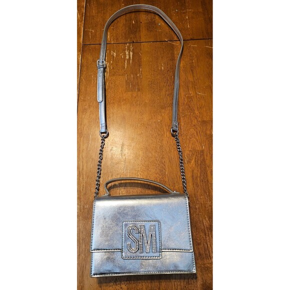 Crossbody Bag Purse Silver Shiny Rhinstone Logo Adjustable Strap Multi Pocket - Picture 3 of 11